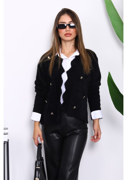 Siyah Düğme Detaylı Angora Yumoş Triko Hırka modelleri