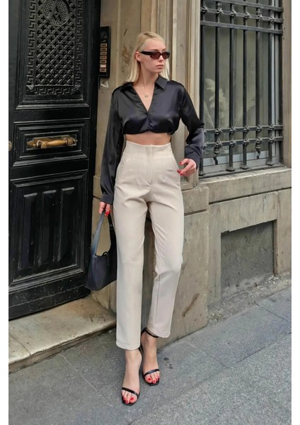 Kadın Yüksek Bel Pensli Zra Pantolon – Beyaz / Krem / Bej / Lacivert / Siyah | 36-46 Beden | Business & Ofis Kombin