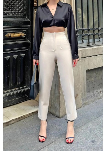 Kadın Yüksek Bel Pensli Zra Pantolon – Beyaz / Krem / Bej / Lacivert / Siyah | 36-46 Beden | Business & Ofis Kombin fırsatları