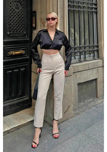 Kadın Yüksek Bel Pensli Zra Pantolon – Beyaz / Krem / Bej / Lacivert / Siyah | 36-46 Beden | Business & Ofis Kombin indirimleri