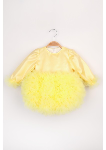 Uzun Kollu Sarı Tütülü Kız Bebek Prenses Elbise - Asel indirimleri