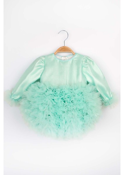 Mint Uzun Kollu Tütülü Kız Bebek Prenses Elbise - Asel indirimleri