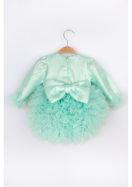 Mint Uzun Kollu Tütülü Kız Bebek Prenses Elbise - Asel