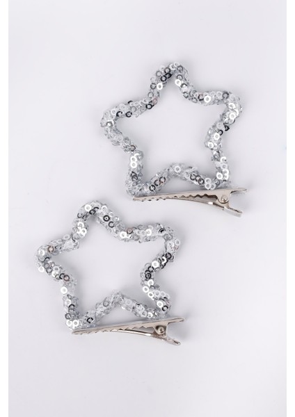 Gümüş Payetli Yıldız İkili Kız Çocuk Klips Toka modelleri