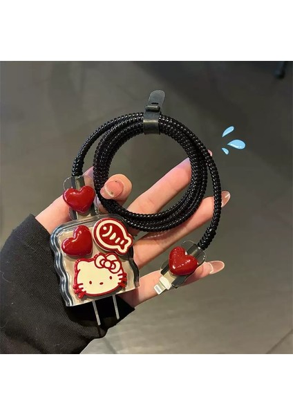 18W/20W Uyumlu Hello Kitty Şarj Aleti Koruyucu Şarj Kablosu Örme Aparatlı Koruyucu Toparlayıcı