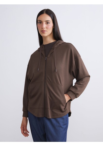 Yeni Sezon Kapüşonlu Oversize Kadın Fermuarlı Sweatshirt