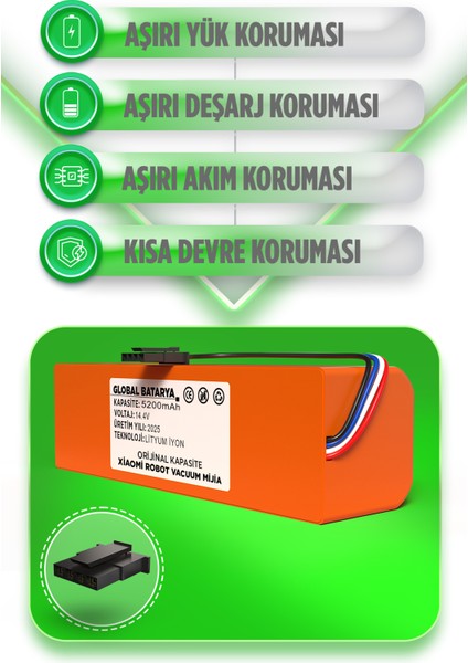 Xiaomi Mijia SDJQR01RR Uyumlu Akıllı Robot Süpürge Bataryası 14.4V 5200MAH Pil (Orijinal Kapasite) fiyatları