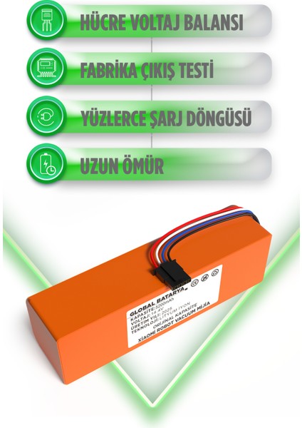 Xiaomi Mijia SDJQR01RR Uyumlu Akıllı Robot Süpürge Bataryası 14.4V 5200MAH Pil (Orijinal Kapasite) modelleri