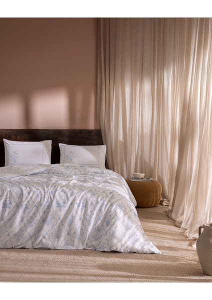 Rotule Çift Kişilik %100 Pamuk Ranforce Nakışlı Nevresim Takımı - Mavi