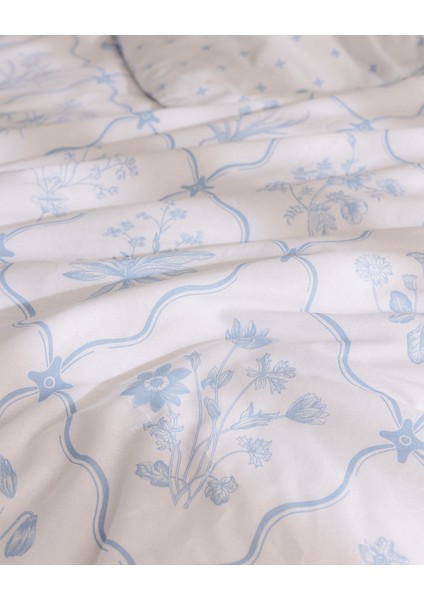 Rotule Çift Kişilik %100 Pamuk Ranforce Nakışlı Nevresim Takımı - Mavi