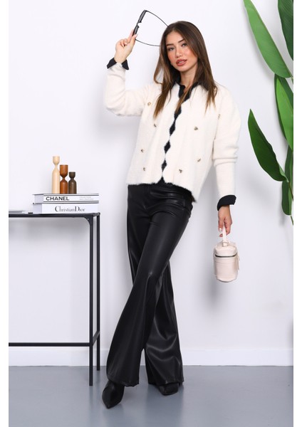 Krem Düğme Detaylı Angora Yumoş Triko Hırka fiyatları