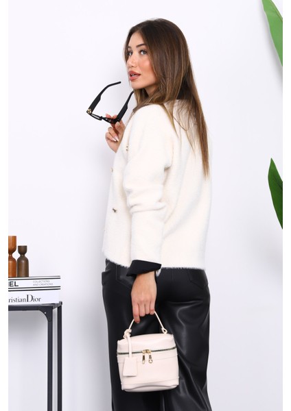 Krem Düğme Detaylı Angora Yumoş Triko Hırka fırsatları