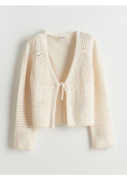 Yeni Sezon V Yaka Ajurlu Kız Çocuk Triko Hırka modelleri