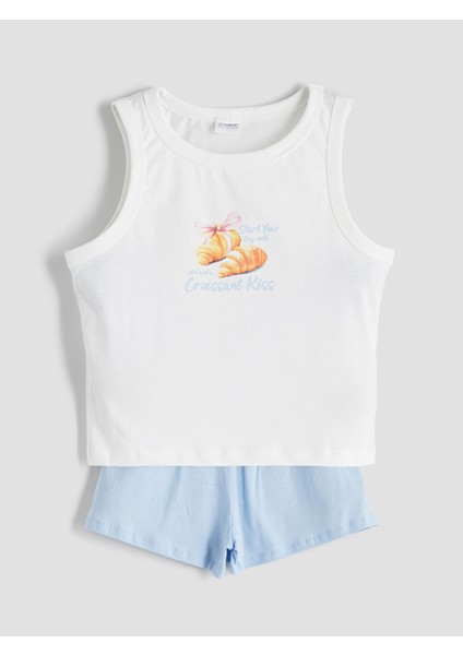 Yeni Sezon Bisiklet Yaka Kız Çocuk Şortlu Pijama Takımı