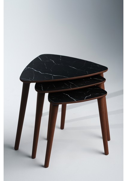 Tokyo 3'lü Zigon Sehpa %100 Mdf Üçgen Siyah Mermer