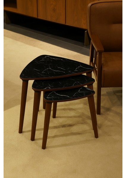 Tokyo 3'lü Zigon Sehpa %100 Mdf Üçgen Siyah Mermer modelleri