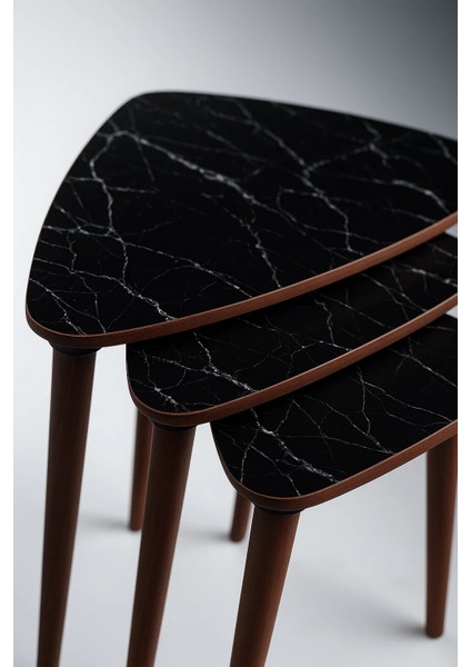 Tokyo 3'lü Zigon Sehpa %100 Mdf Üçgen Siyah Mermer fırsatları