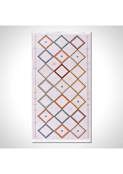 Vigna Geometrik Kırık Beyaz Polyester ve Pamuklu Kaydırmaz Tabanlı Dijital Baskı Halı fiyatları