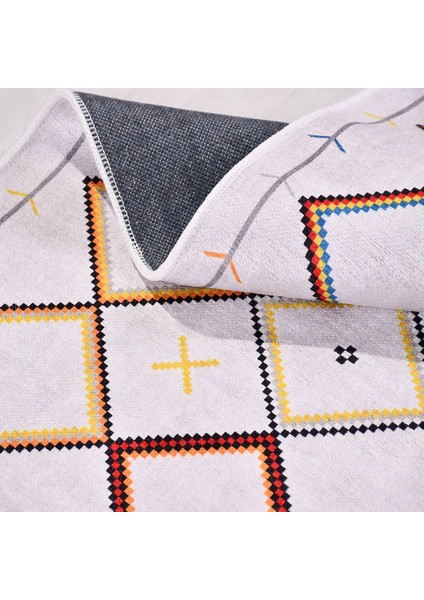 Vigna Geometrik Kırık Beyaz Polyester ve Pamuklu Kaydırmaz Tabanlı Dijital Baskı Halı fırsatları