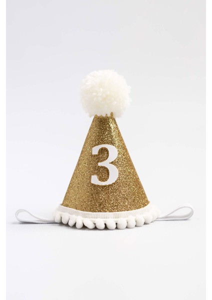 Ekru 3 Yaş Ponponlu Huni Doğum Günü Tacı modelleri