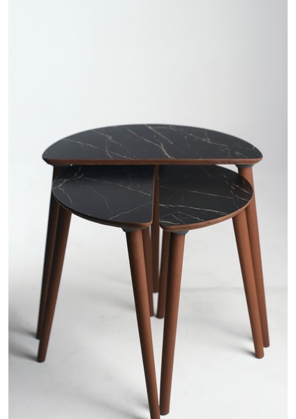 Roma 3'lü Zigon Sehpa %100 Mdf Yarım Ay Siyah Mermer