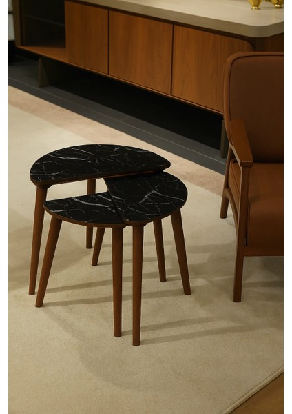 Roma 3'lü Zigon Sehpa %100 Mdf Yarım Ay Siyah Mermer fiyatları