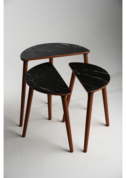 Roma 3'lü Zigon Sehpa %100 Mdf Yarım Ay Siyah Mermer modelleri