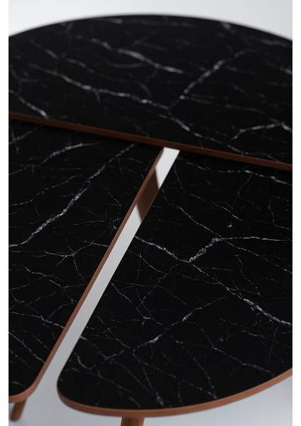 Roma 3'lü Zigon Sehpa %100 Mdf Yarım Ay Siyah Mermer fırsatları