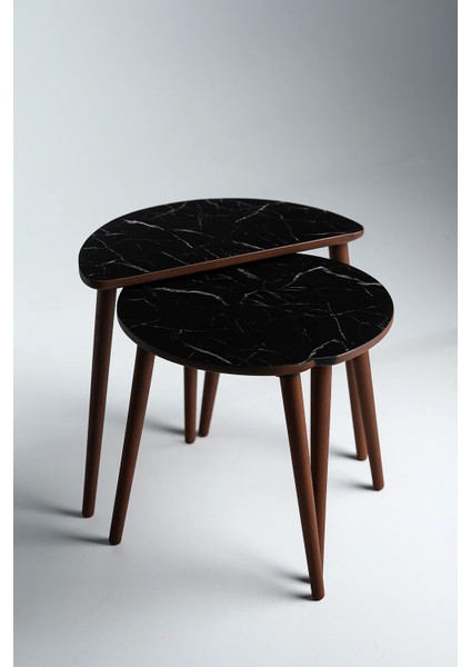 Roma 3'lü Zigon Sehpa %100 Mdf Yarım Ay Siyah Mermer indirimleri