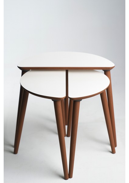 Roma 3'lü Zigon Sehpa %100 Mdf Yarım Ay Beyaz