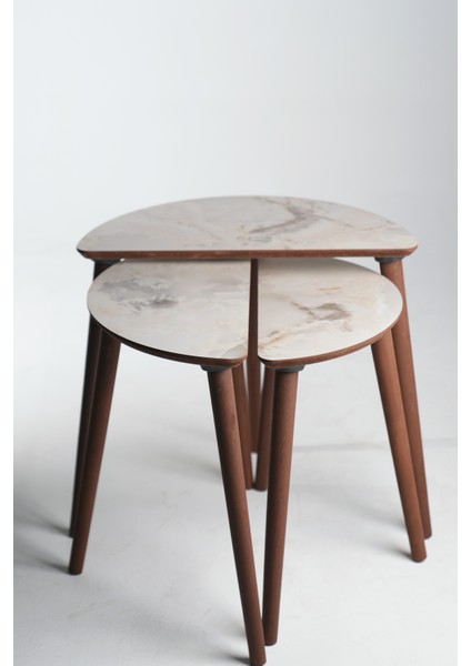 Roma 3'lü Zigon Sehpa %100 Mdf Yarım Ay Gri Mermer