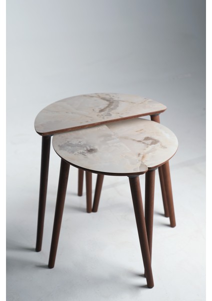 Roma 3'lü Zigon Sehpa %100 Mdf Yarım Ay Gri Mermer indirimleri