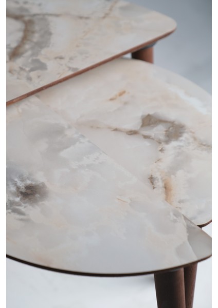 Roma 3'lü Zigon Sehpa %100 Mdf Yarım Ay Gri Mermer