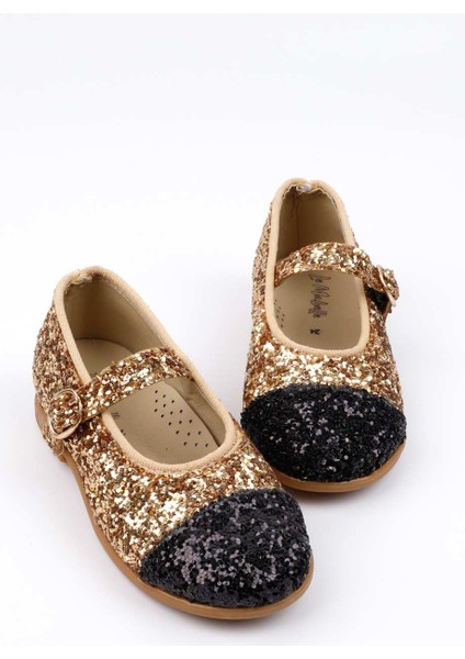 Altın Pullu Tokalı Kız Çocuk Ayakkabı