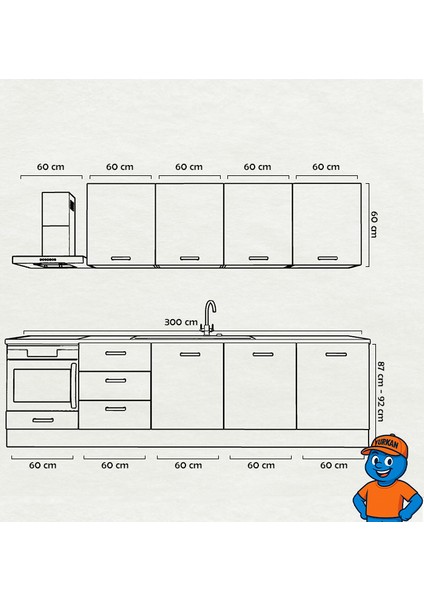 300 cm Mutfak Dolabı Mdf Kapak Tezgah Dahil YRKN300 97 fiyatları