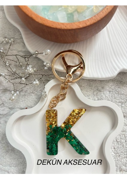K Harfi Epoksi Yeşil Gold El Yapımı Anahtarlık fiyatları