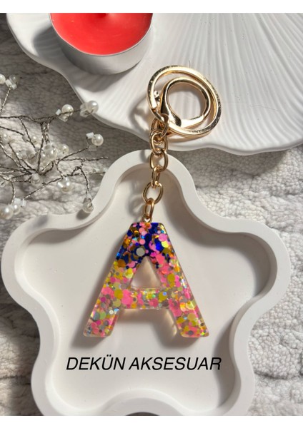 A Harfi Epoksi Karışık Renk El Yapımı Anahtarlık