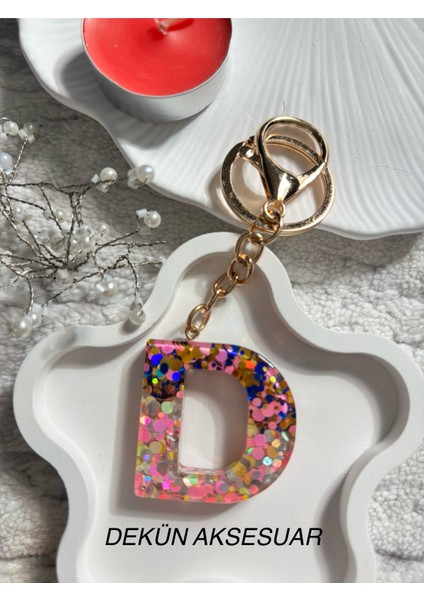 D Harfi Epoksi Karışık Renk El Yapımı Anahtarlık
