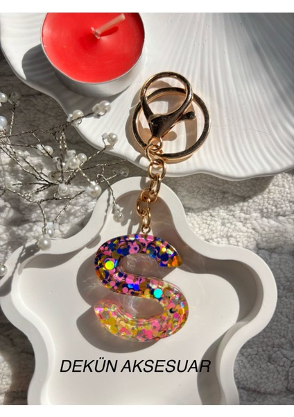 S Harfi Epoksi Karışık Renk El Yapımı Anahtarlık