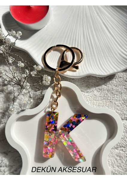 K Harfi Epoksi Karışık Renk El Yapımı Anahtarlık