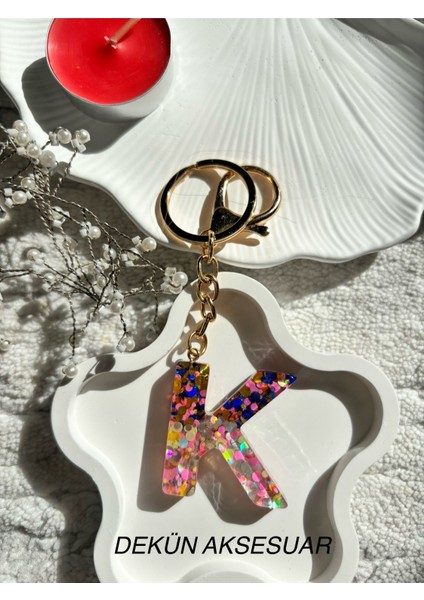 K Harfi Epoksi Karışık Renk El Yapımı Anahtarlık fiyatları