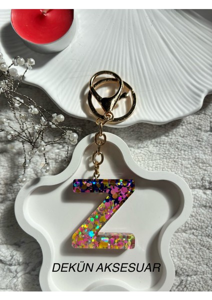 Z Harfi Epoksi Karışık Renk El Yapım Anahtarlık