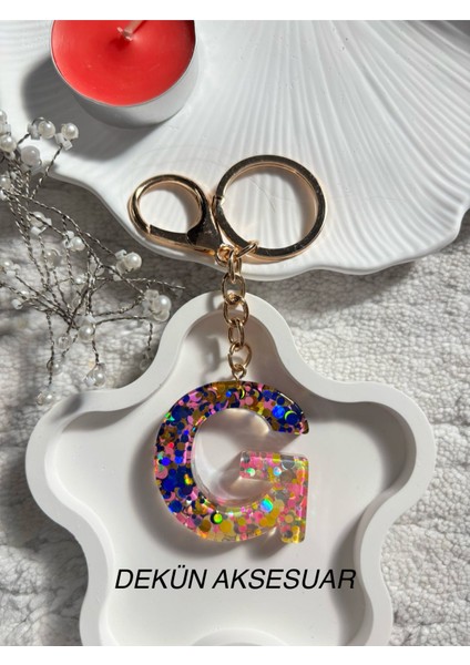 G Harfi Epoksi Karışık Renk El Yapımı Anahtarlık