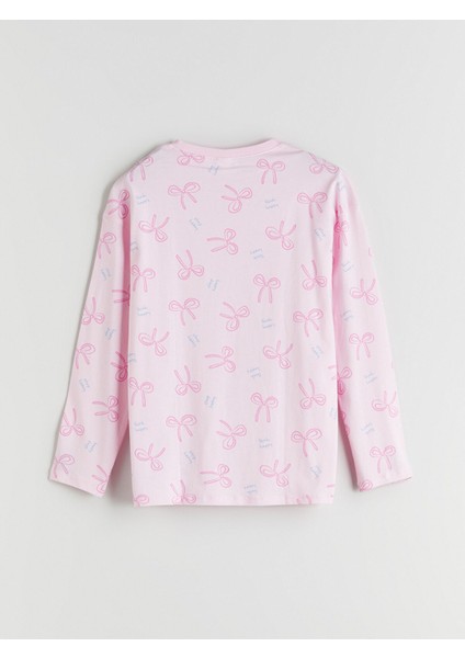 Yeni Sezon Bisiklet Yaka Fiyonk Desenli Kız Çocuk Pijama Takımı fırsatları
