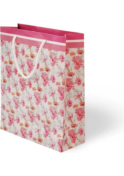 Çiçek Desenli Karton Çanta 20X25CM