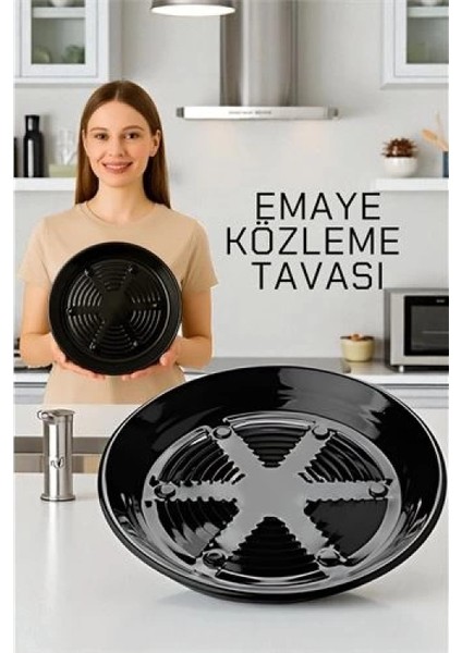 Modacar Emaye Közleme Tavası 31 cm - Fırına Uyumlu - Delikli Izgara Yüzeyli, Parlak Siyah