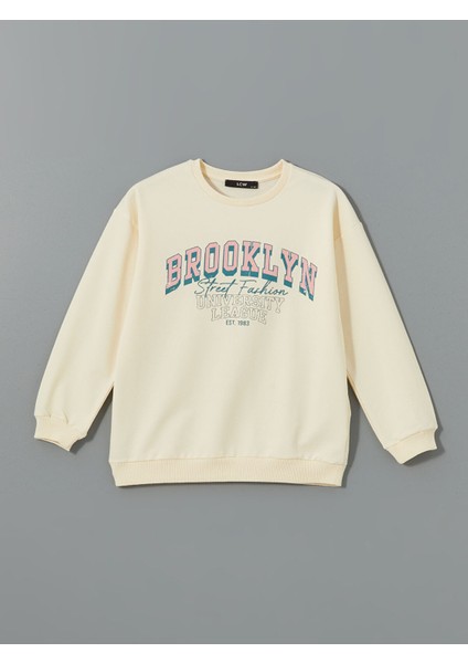 Yeni Sezon Bisiklet Yaka Baskılı Kız Çocuk Sweatshirt
