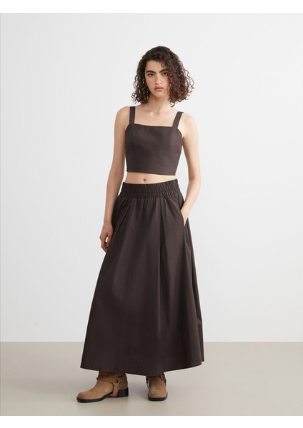 Yeni Sezon Beli Lastikli Poplin Kloş Etek