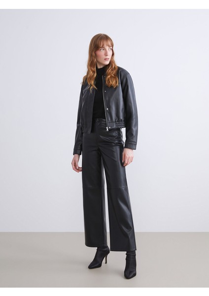 Yeni Sezon Gömlek Yaka Kadın Deri Görünümlü Ceket fiyatları