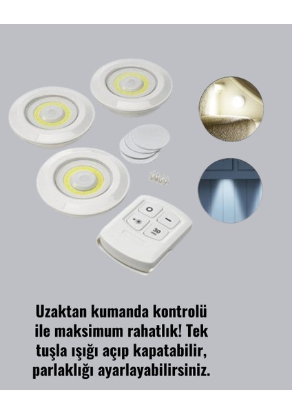 Çok Amaçlı Kullanım Için Kablosuz Yapışkanlı 3 Lü Uzaktan Kumandalı LED Spot Lamba modelleri